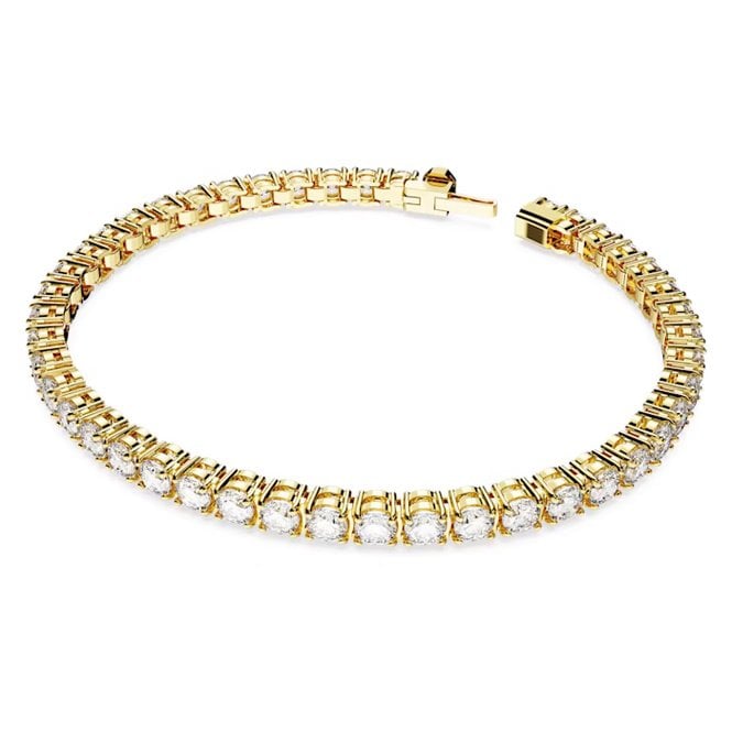 Matrix Tennis Bracelet with Small  Round-Cut White Crystal in Gold