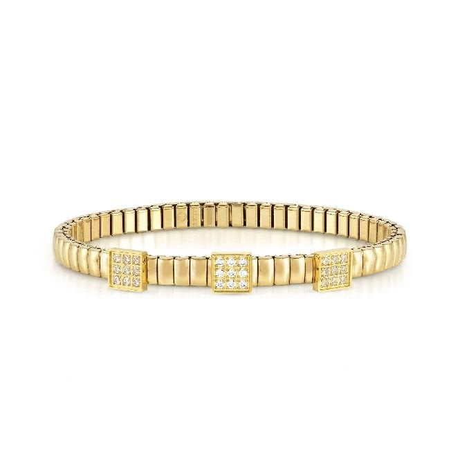 Nomination XTE Life Steel & CZ Yellow Gold Pave Square Bracelet, 18cm