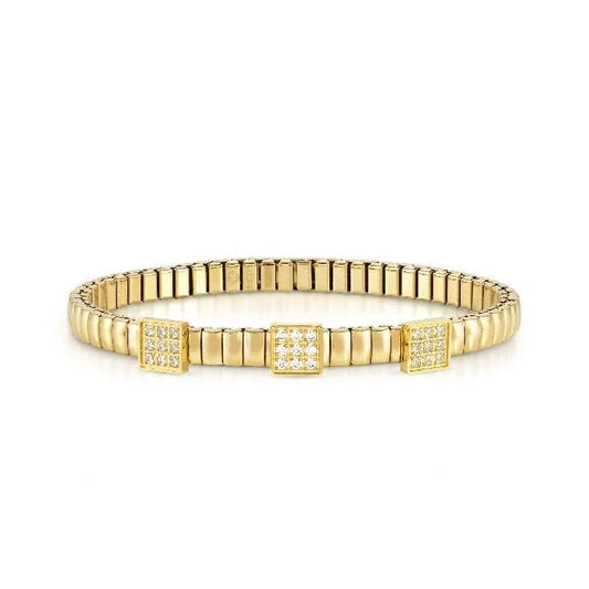 XTE Life Steel & CZ Yellow Gold Pave Square Bracelet, 18cm