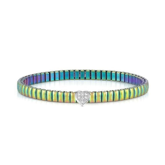 XTE Life Steel & CZ Multicoloured Heart Bracelet, 18cm
