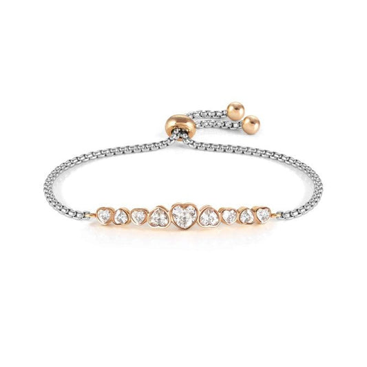 Milleluci Silver & Rose Gold White Heart Crystals Bracelet
