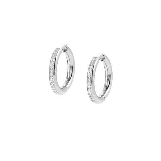 Unconditionally Silver Steel & CZ Huggie Hoop Earrings