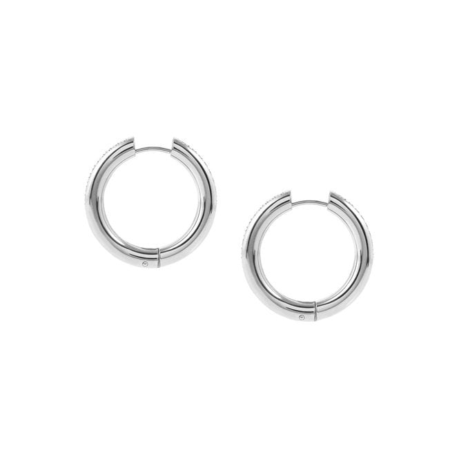 Unconditionally Silver Steel & CZ Huggie Hoop Earrings