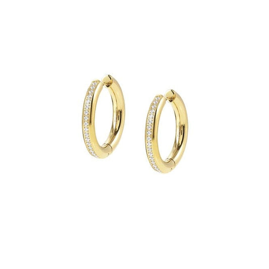 Unconditionally Gold Steel & CZ Huggie Hoop Earrings