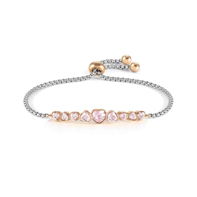 Milleluci Silver & Rose Gold Pink Heart Crystals Bracelet