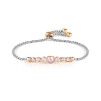 Milleluci Silver & Rose Gold Pink Heart Crystals Bracelet