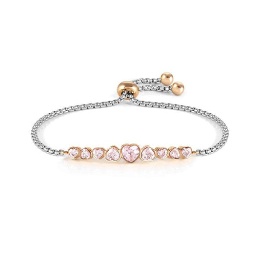 Milleluci Silver & Rose Gold Pink Heart Crystals Bracelet