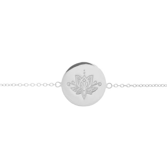 Lotus Flower Disc Bracelet in Sterling Silver