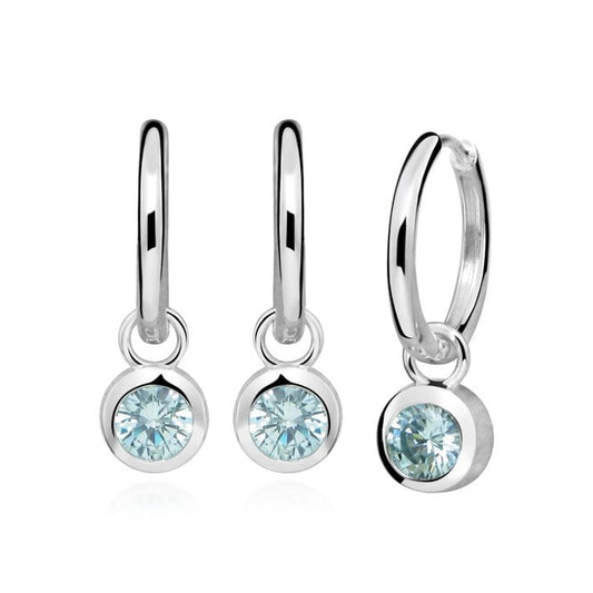 Silver March Birthstone Huggie Hoop Earrings