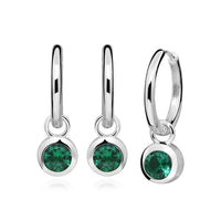 Silver May Birthstone Huggie Hoop Earrings