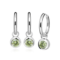 Silver August Birthstone Huggie Hoop Earrings