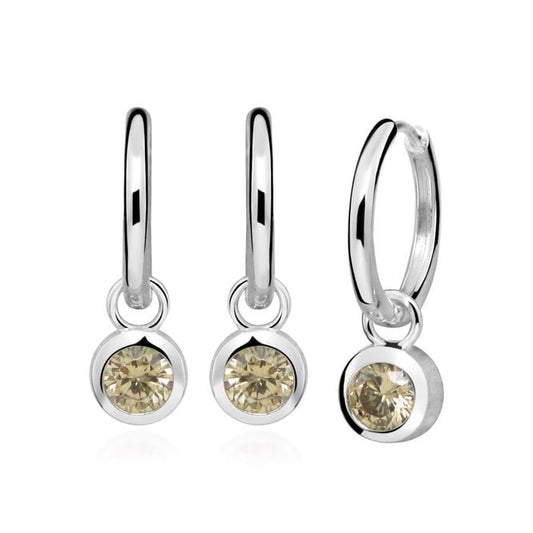 Silver November Birthstone Huggie Hoop Earrings