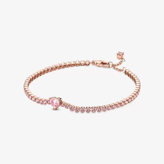 Rose Sparkling Heart Tennis Bracelet, 16cm