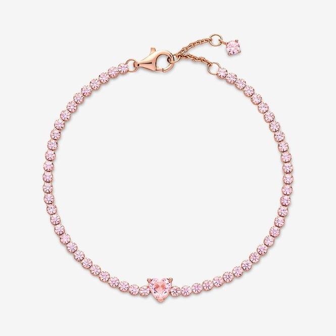 Rose Sparkling Heart Tennis Bracelet, 16cm