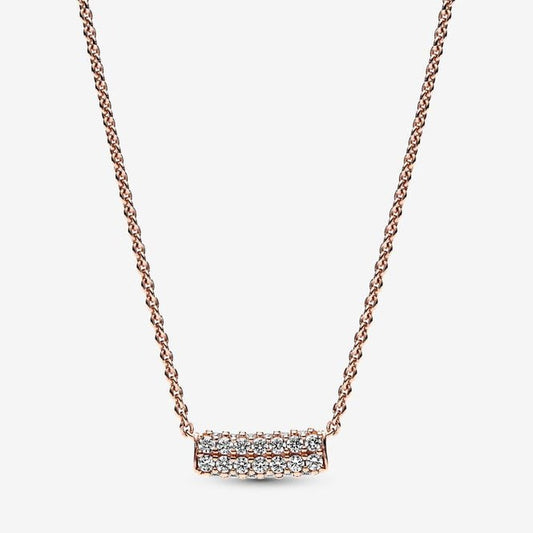 Rose Timeless Pave Double-Row Bar Collier Necklace, 45cm