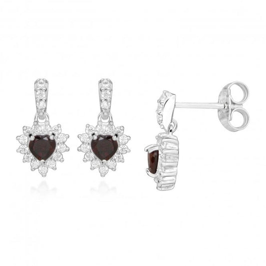 Hope Heart Red Garnet Drop Earrings