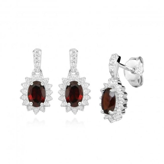 Hope Oval Red Garnet Drop Earrings