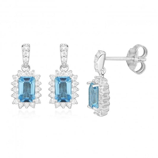 Hope Square Blue Topaz Drop Earrings