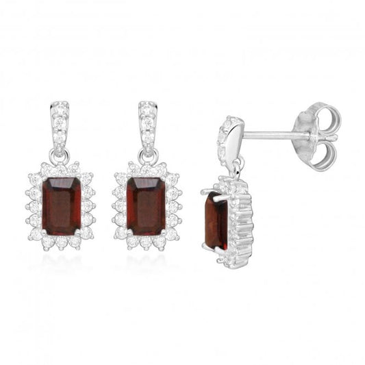 Hope Square Red Garnet Drop Earrings