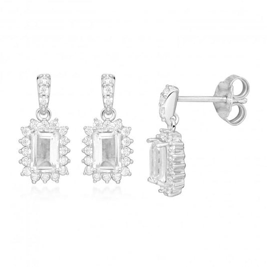 Hope Square White Topaz Drop Earrings