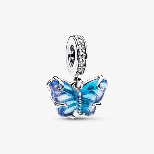 Blue Murano Glass Butterfly Dangle Charms