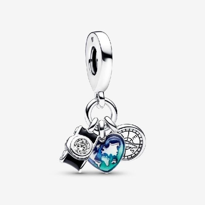 Camera, Heart & Compass Triple Dangle Charms