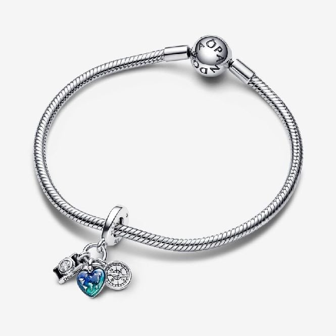 Camera, Heart & Compass Triple Dangle Charms