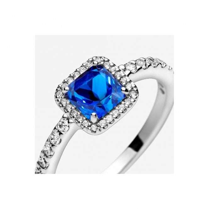 Blue Square Sparkle Halo Ring, Size 60