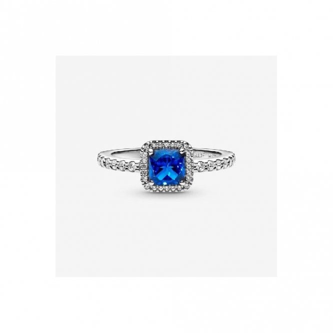 Blue Square Sparkle Halo Ring, Size 60