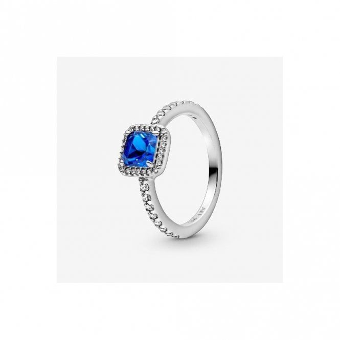 Blue Square Sparkle Halo Ring, Size 60