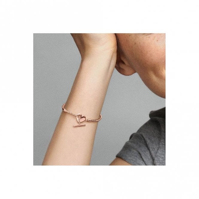 Moments Rose Heart T-Bar Snake Chain Bracelet, 23cm