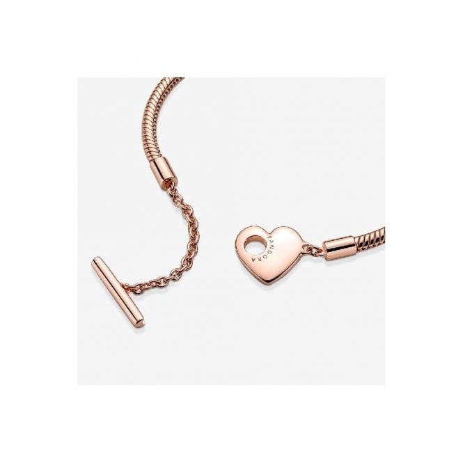 Moments Rose Heart T-Bar Snake Chain Bracelet, 23cm