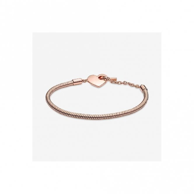 Moments Rose Heart T-Bar Snake Chain Bracelet, 23cm
