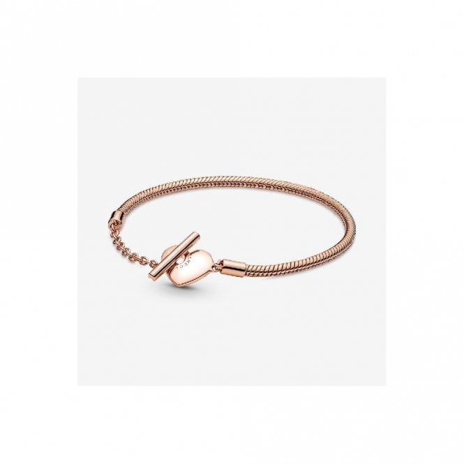 Moments Rose Heart T-Bar Snake Chain Bracelet, 23cm