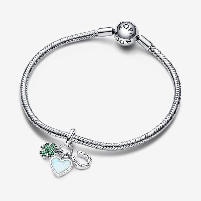 Four Leaf Clover, Heart and Horseshoe Triple Dangle Charms