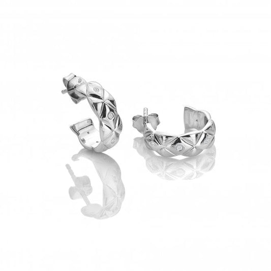 Silver Quilted Earrings with White Topaz