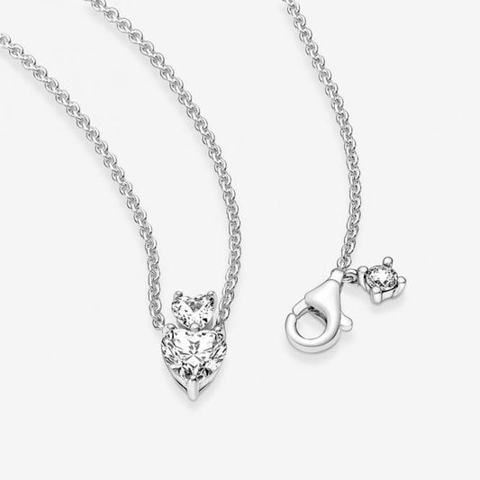 Double Heart Pendant Sparkling Collier Necklace, 45cm
