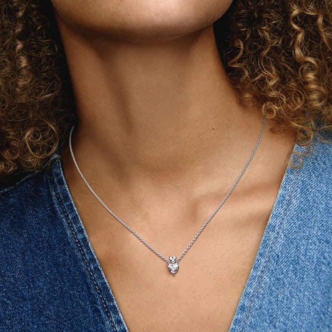 Double Heart Pendant Sparkling Collier Necklace, 45cm