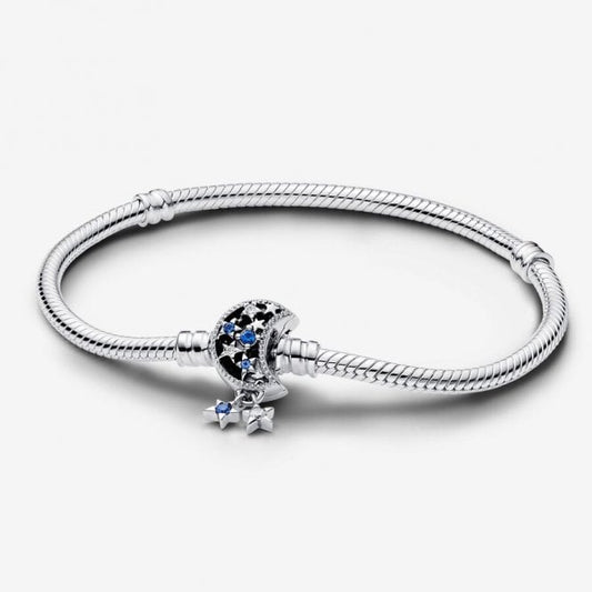 Moments Sparkling Moon Clasp Snake Chain Bracelet, 19cm