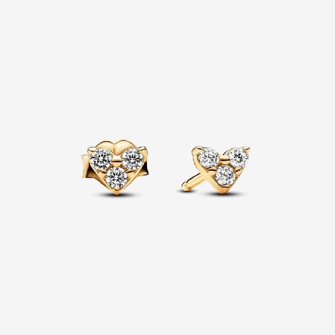 Gold Triple Stone Heart Stud Earrings