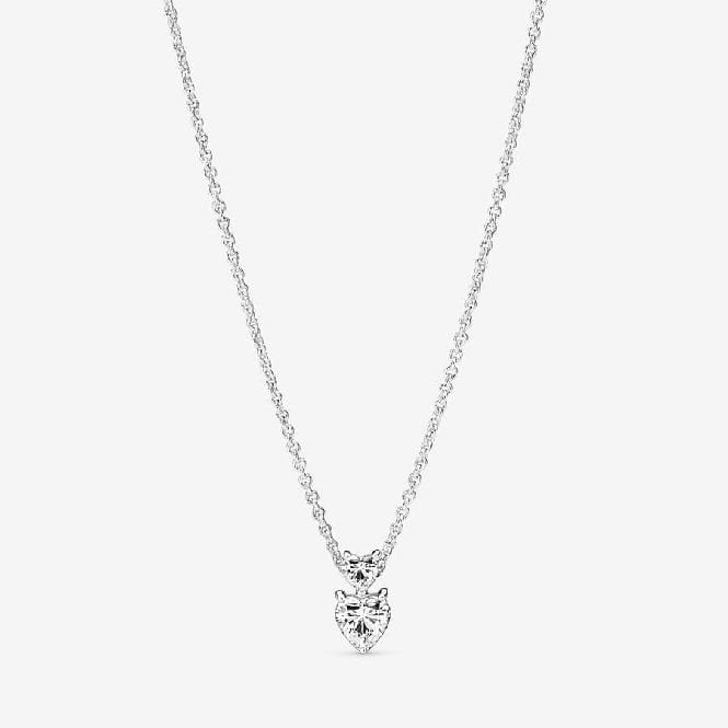 Double Heart Pendant Sparkling Collier Necklace, 45cm