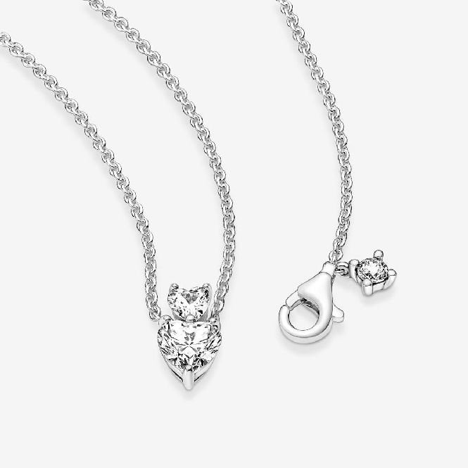 Double Heart Pendant Sparkling Collier Necklace, 45cm