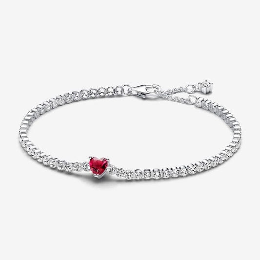 Red Sparkling Heart Tennis Bracelet, 16cm