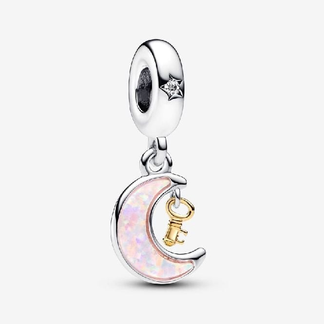 Two-Tone Key & Moon Dangle Charms