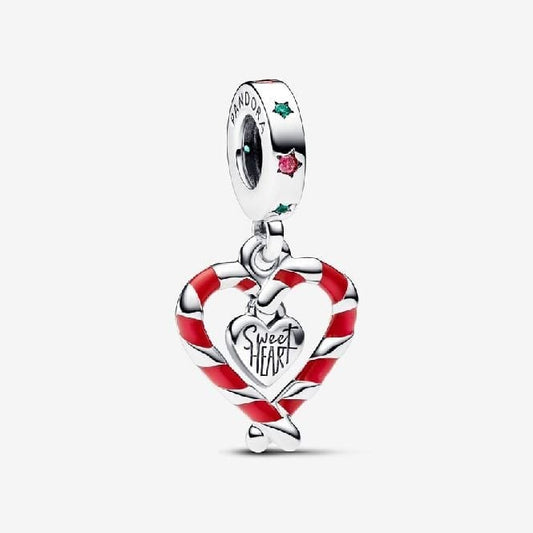 Double Candy Cane Heart Christmas Dangle Charms