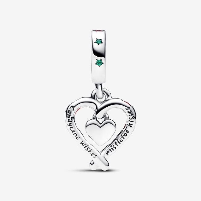 Double Candy Cane Heart Christmas Dangle Charms