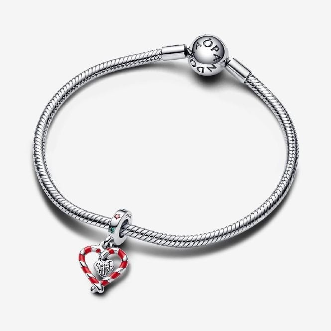 Double Candy Cane Heart Christmas Dangle Charms