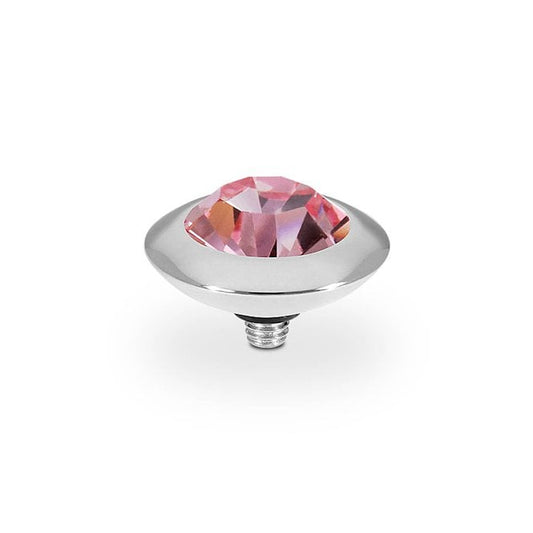 Tondo Silver and Light Rose Crystal Ring Gem Top, 13mm