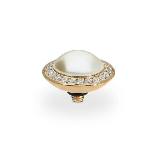 Tondo Deluxe Gold and Cream Pearl Crystal Ring Gem Top, 13mm