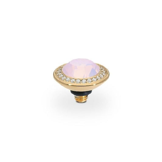 Tondo Deluxe Gold and Pink Rose Opal Crystal Ring Gem Top, 9mm